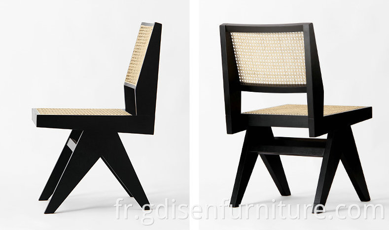 Chaise de salle à manger de style européen Pierre Jeanneret Chaise de salle à manger Solid Wood Cadre Rootan Back